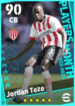 Jordan Teze eFootball 2026 player card — 90 OVR CB