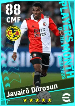 Javairo Dilrosun eFootball 2026 player card — 88 OVR CMF