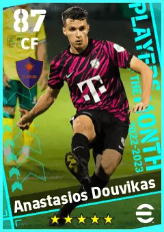 Anastasios Douvikas eFootball 2026 player card — 87 OVR CF