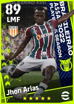 Jhon Arias eFootball 2026 player card — 89 OVR LMF