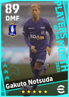 Gakuto Notsuda eFootball 2026 player card — 89 OVR DMF