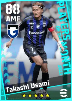 Takashi Usami eFootball 2026 player card — 88 OVR AMF