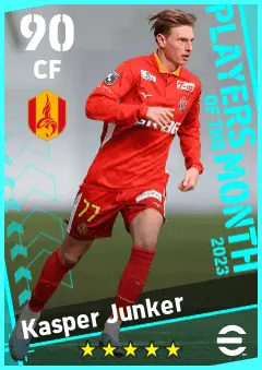 Kasper Junker eFootball 2026 player card — 90 OVR CF