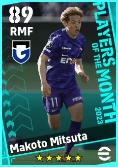 Makoto Mitsuta eFootball 2026 player card — 89 OVR RMF