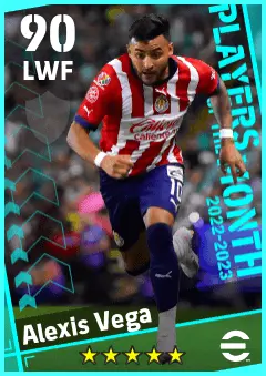 Alexis Vega eFootball 2026 player card — 90 OVR LWF