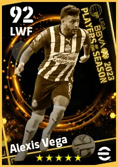 Alexis Vega eFootball 2026 player card — 92 OVR LWF