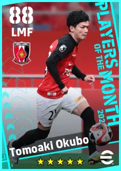 Tomoaki Okubo eFootball 2026 player card — 88 OVR LMF