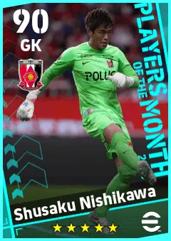 Shusaku Nishikawa eFootball 2026 player card — 90 OVR GK