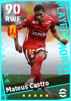 Mateus Castro eFootball 2026 player card — 90 OVR RWF