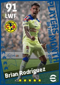 Brian Rodriguez eFootball 2026 player card — 91 OVR LWF