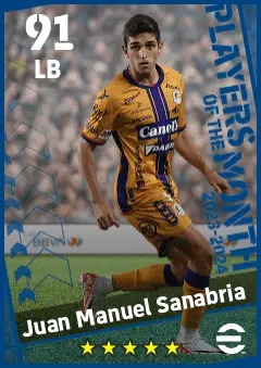 Juan Manuel Sanabria eFootball 2026 player card — 91 OVR LB