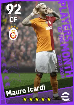 Mauro Icardi eFootball 2026 player card — 92 OVR CF