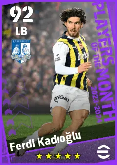 Ferdi Kadioglu eFootball 2026 player card — 92 OVR LB