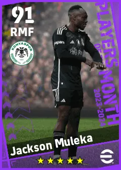 Jackson Muleka eFootball 2026 player card — 91 OVR RMF