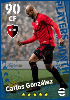 Carlos Gonzalez eFootball 2026 player card — 90 OVR CF