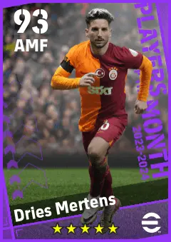 Dries Mertens eFootball 2026 player card — 93 OVR AMF