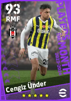 Cengiz Under eFootball 2026 player card — 93 OVR RMF