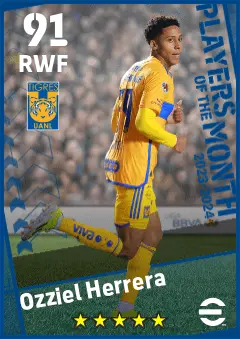 Ozziel Herrera eFootball 2026 player card — 91 OVR RWF