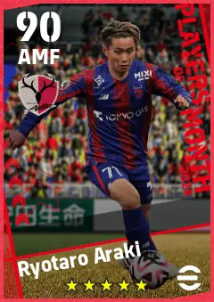 Ryotaro Araki eFootball 2026 player card — 90 OVR AMF