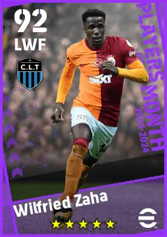 Wilfried Zaha eFootball 2026 player card — 92 OVR LWF