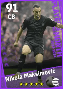 Nikola Maksimovic eFootball 2026 player card — 91 OVR CB