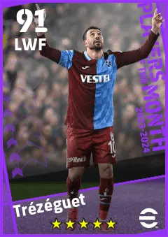 Trezeguet eFootball 2026 player card — 91 OVR LWF