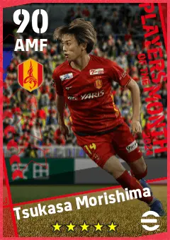 Tsukasa Morishima eFootball 2026 player card — 90 OVR AMF