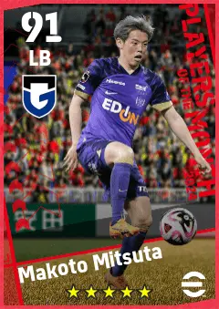 Makoto Mitsuta eFootball 2026 player card — 91 OVR LB