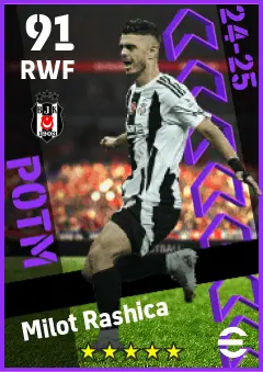 Milot Rashica eFootball 2026 player card — 91 OVR RWF