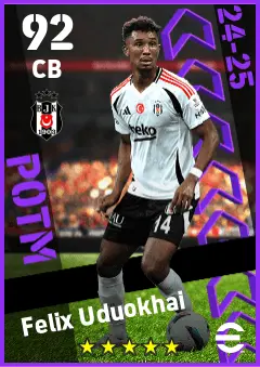 Felix Uduokhai eFootball 2026 player card — 92 OVR CB