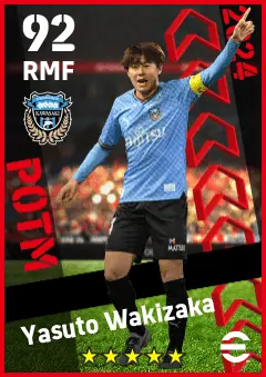 Yasuto Wakizaka eFootball 2026 player card — 92 OVR RMF