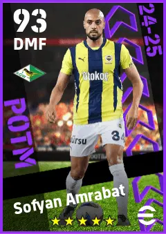Sofyan Amrabat eFootball 2026 player card — 93 OVR DMF