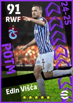 Edin Visca eFootball 2026 player card — 91 OVR RWF