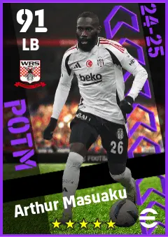 Arthur Masuaku eFootball 2026 player card — 91 OVR LB