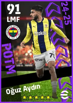Oguz Aydin eFootball 2026 player card — 91 OVR LMF
