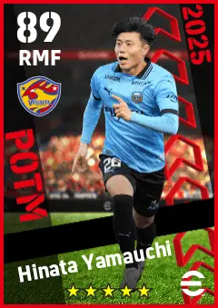 Hinata Yamauchi eFootball 2026 player card — 89 OVR RMF