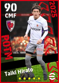 Taiki Hirato eFootball 2026 player card — 90 OVR CMF