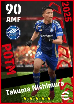 Takuma Nishimura eFootball 2026 player card — 90 OVR AMF
