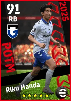 Riku Handa eFootball 2026 player card — 91 OVR RB