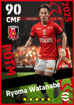 Ryoma Watanabe eFootball 2026 player card — 90 OVR CMF