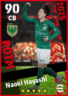 Naoki Hayashi eFootball 2026 player card — 90 OVR CB