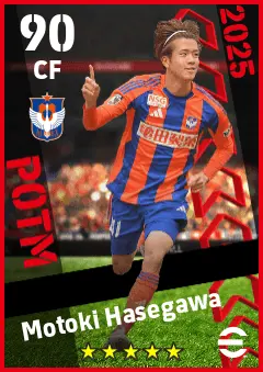 Motoki Hasegawa eFootball 2026 player card — 90 OVR CF