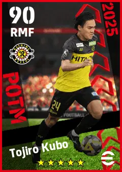 Tojiro Kubo eFootball 2026 player card — 90 OVR RMF