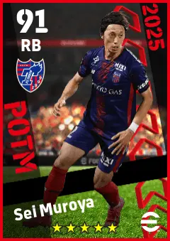 Sei Muroya eFootball 2026 player card — 91 OVR RB