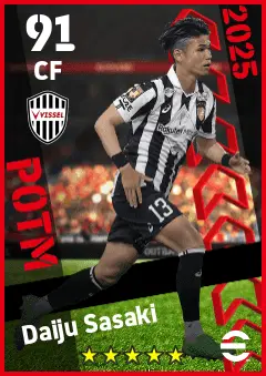 Daiju Sasaki eFootball 2026 player card — 91 OVR CF