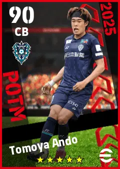 Tomoya Ando eFootball 2026 player card — 90 OVR CB