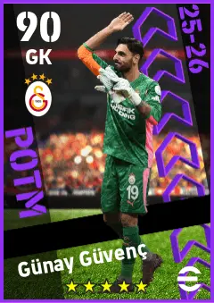 Gunay Guvenc eFootball 2026 player card — 90 OVR GK