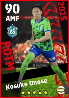 Kosuke Onose eFootball 2026 player card — 90 OVR AMF