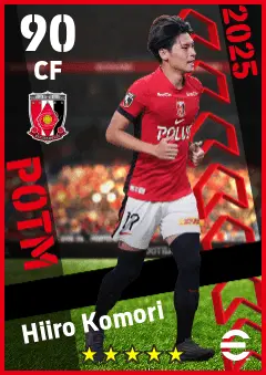 Hiiro Komori eFootball 2026 player card — 90 OVR CF