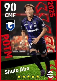 Shuto Abe eFootball 2026 player card — 90 OVR CMF